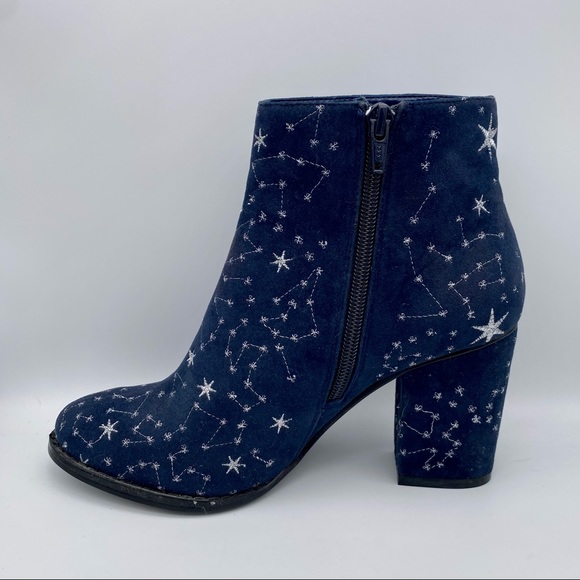 BILLY ELLA Anthro Blue Booties w Silver Embroidered Constellations- Sz 7 - Picture 8 of 13